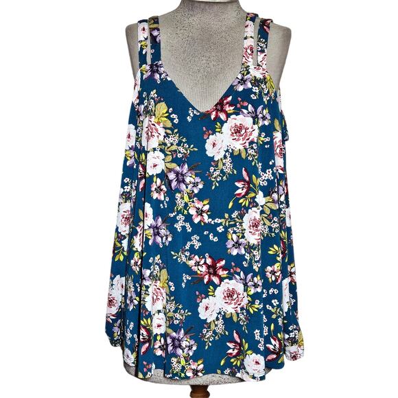 Torrid Blue Floral Open Sholder Blouse Size 2X - Picture 1 of 4